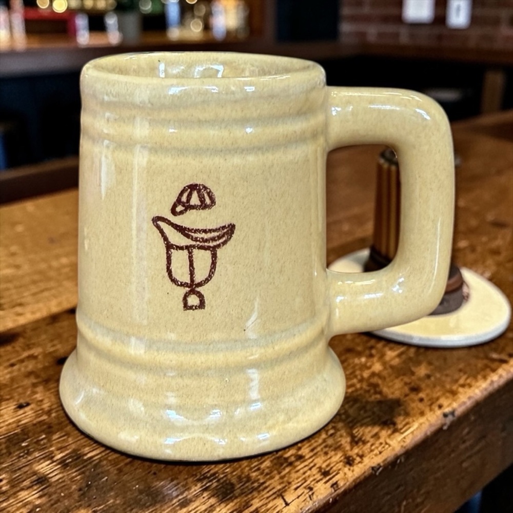 Vintage equestrian-themed ceramic toothpick holder / shot glass